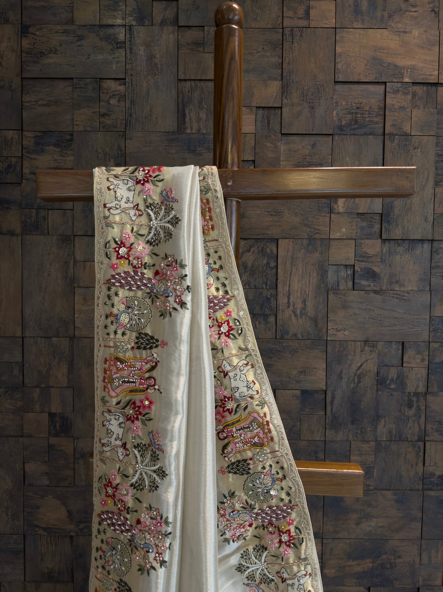 Gold Tissue Silk Saree with Zari Weaving & Hand Work