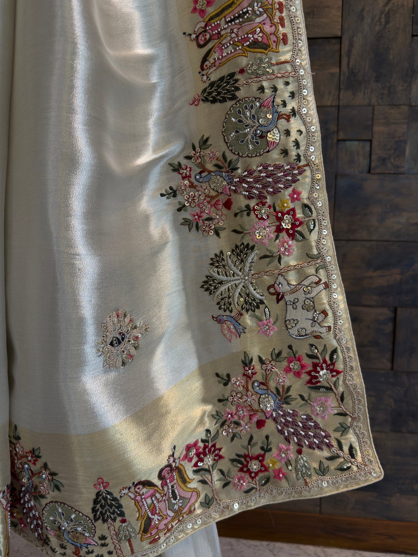 Gold Tissue Silk Saree with Zari Weaving & Hand Work