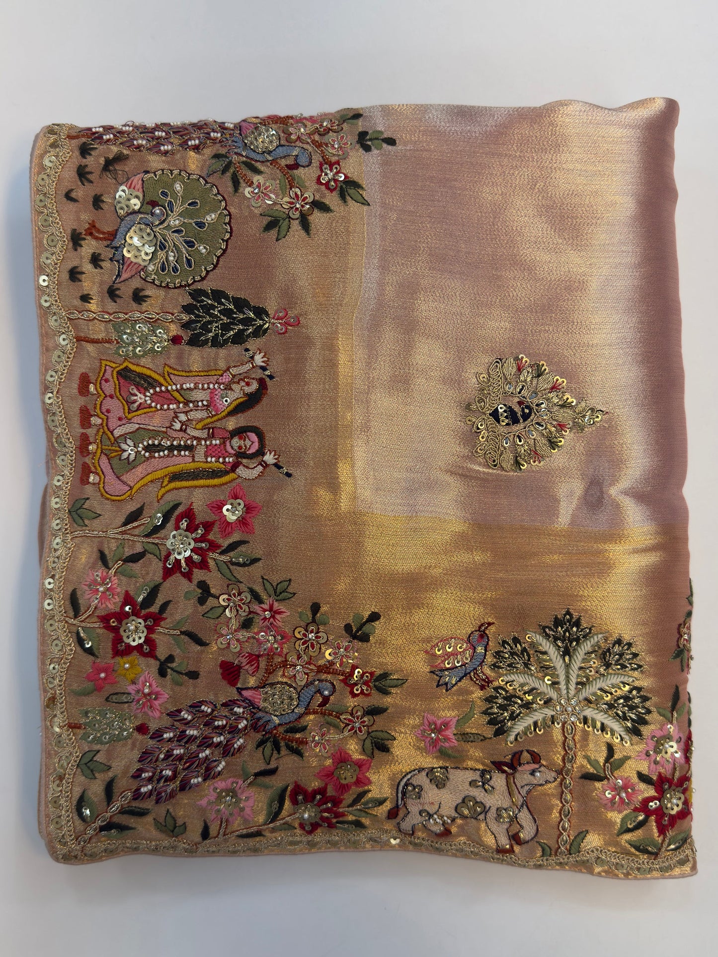 Lilac Tissue Silk Saree with Zari Weaving & Hand Work