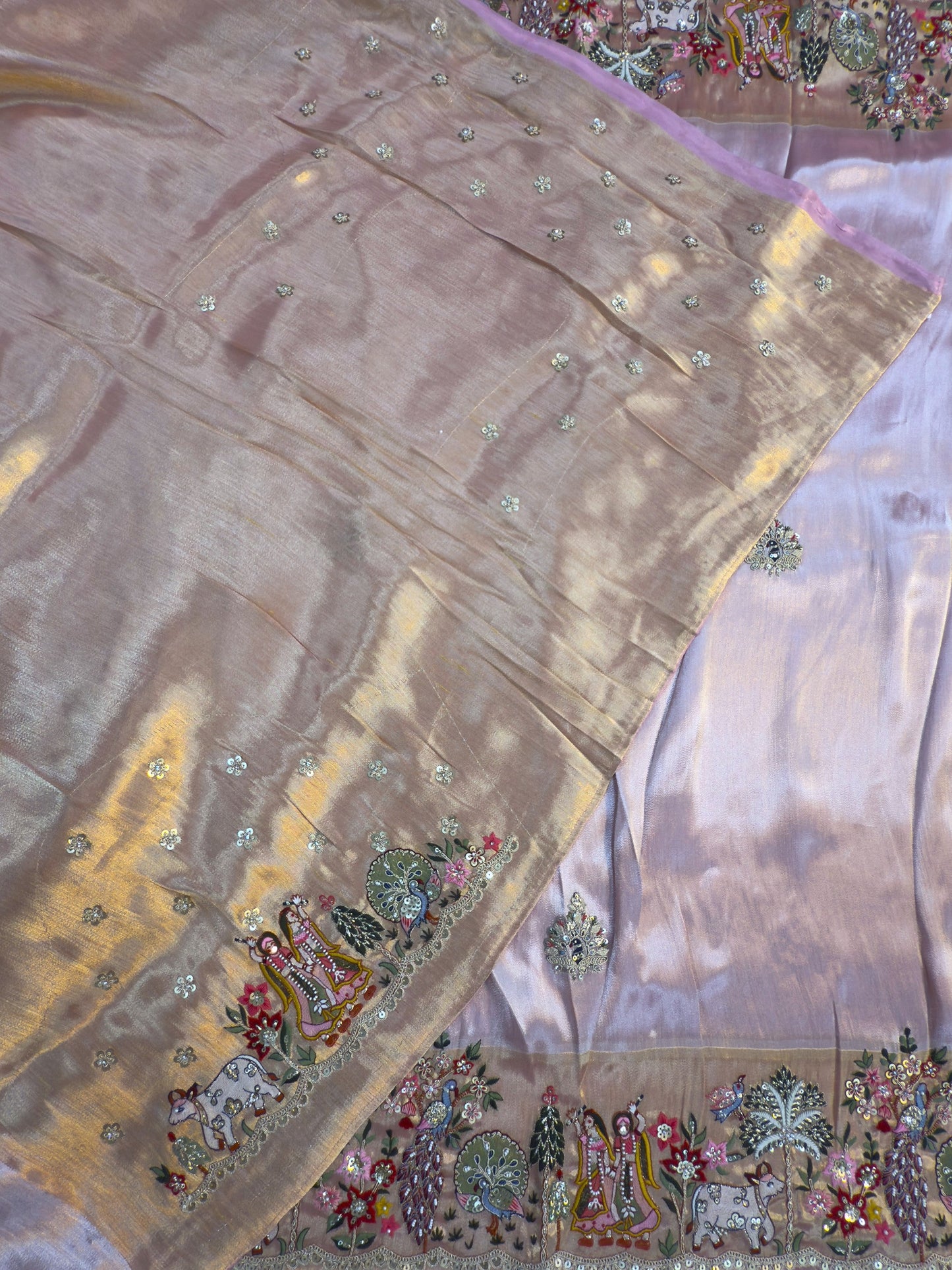 Lilac Tissue Silk Saree with Zari Weaving & Hand Work