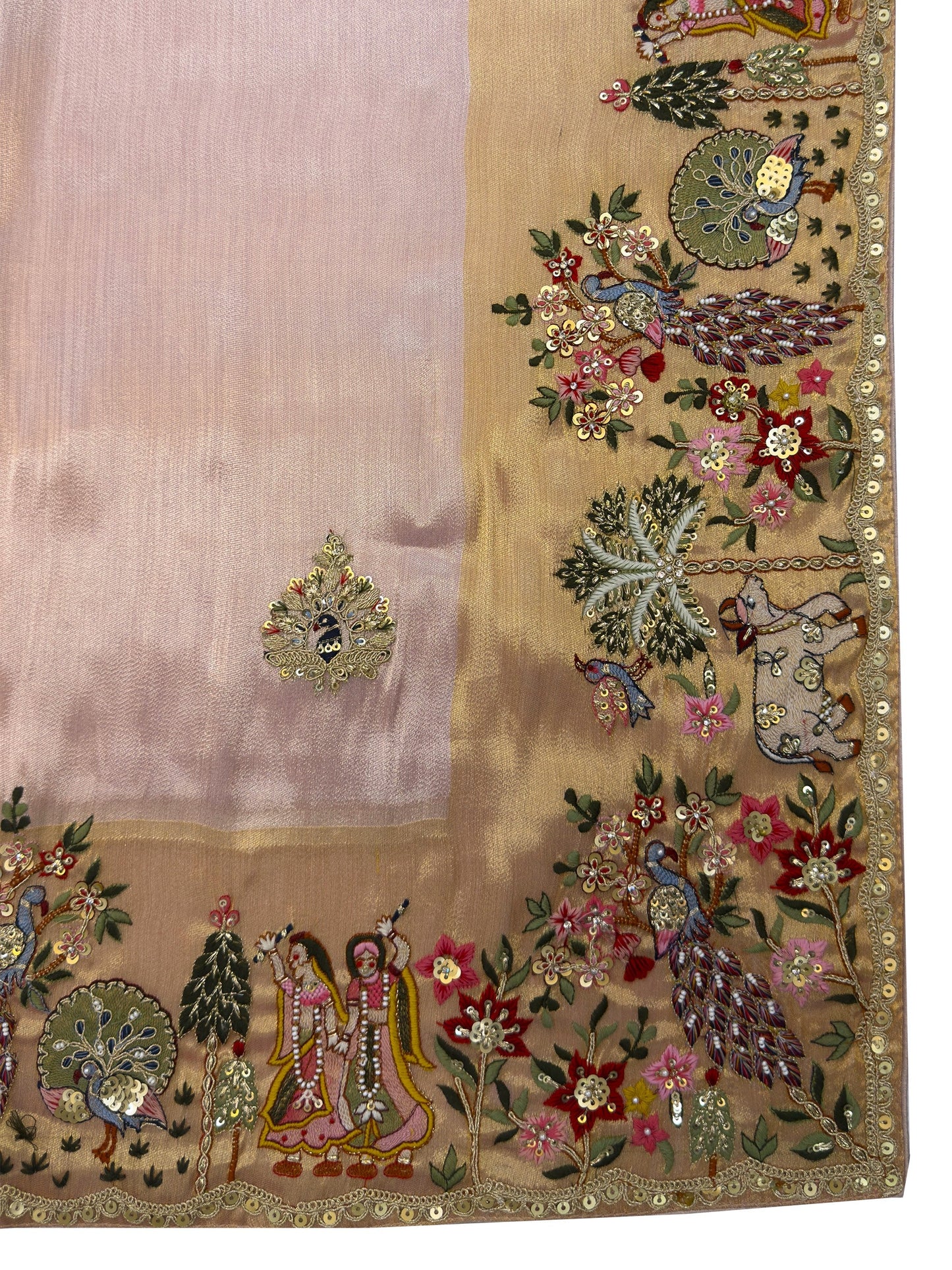 Lilac Tissue Silk Saree with Zari Weaving & Hand Work