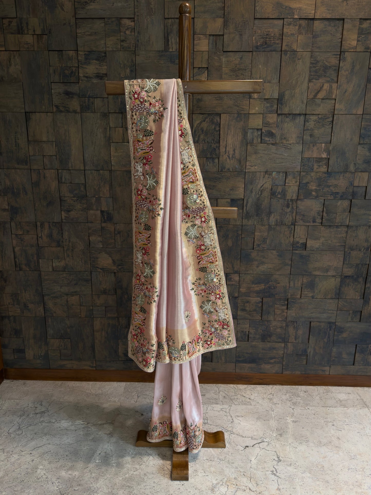 Lilac Tissue Silk Saree with Zari Weaving & Hand Work