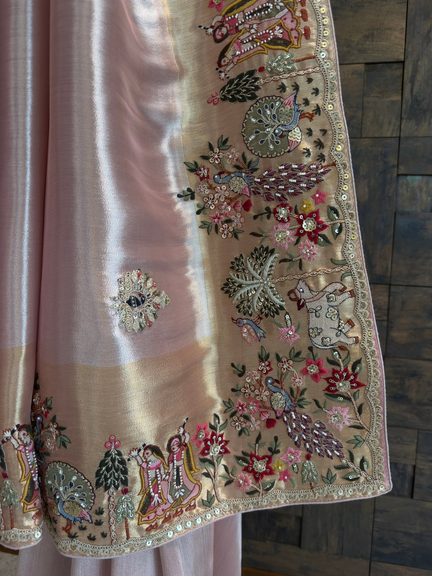 Lilac Tissue Silk Saree with Zari Weaving & Hand Work