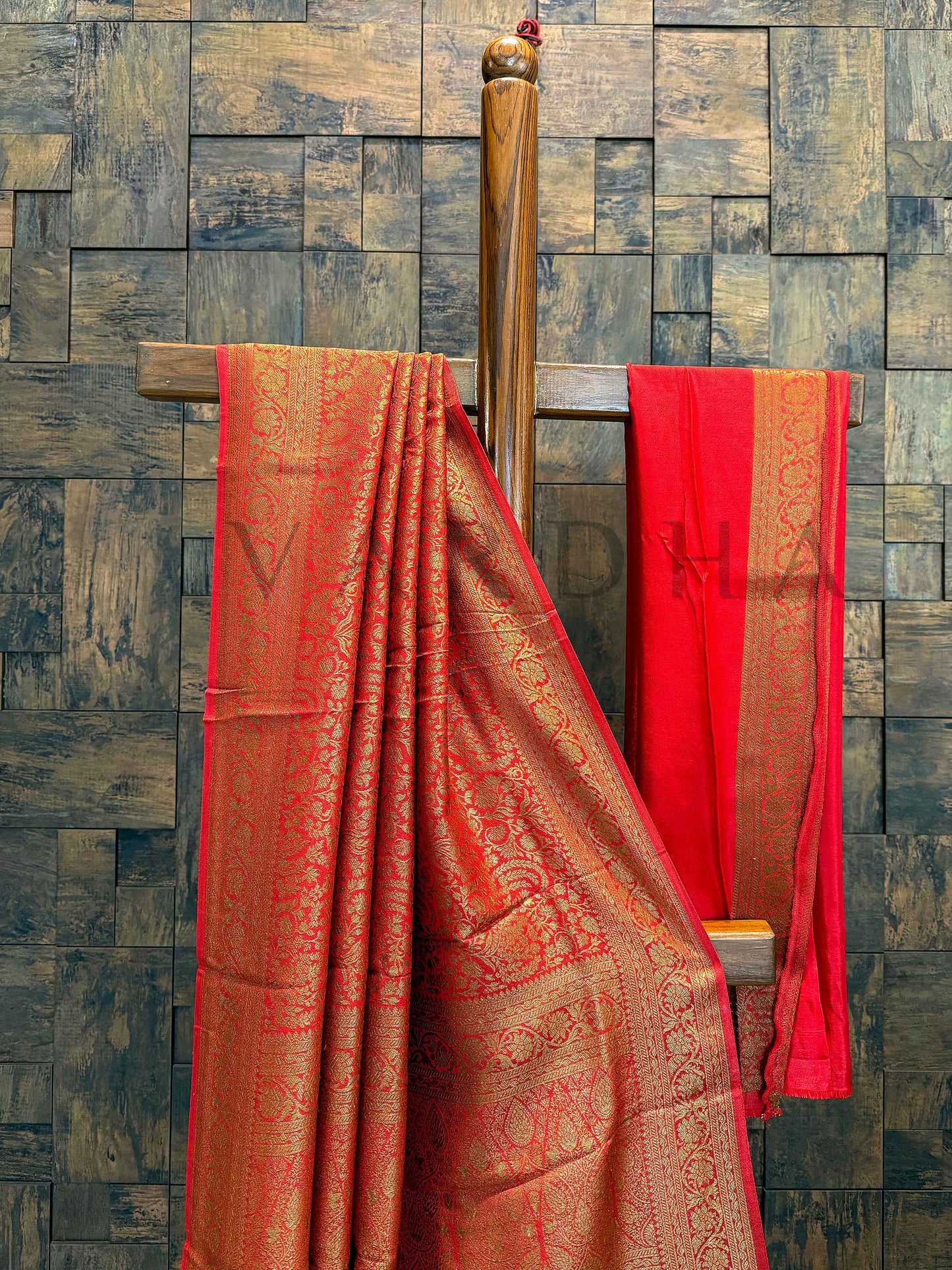 Dual Tone Red-Orange Golden Zari Pure Mysore Silk Saree