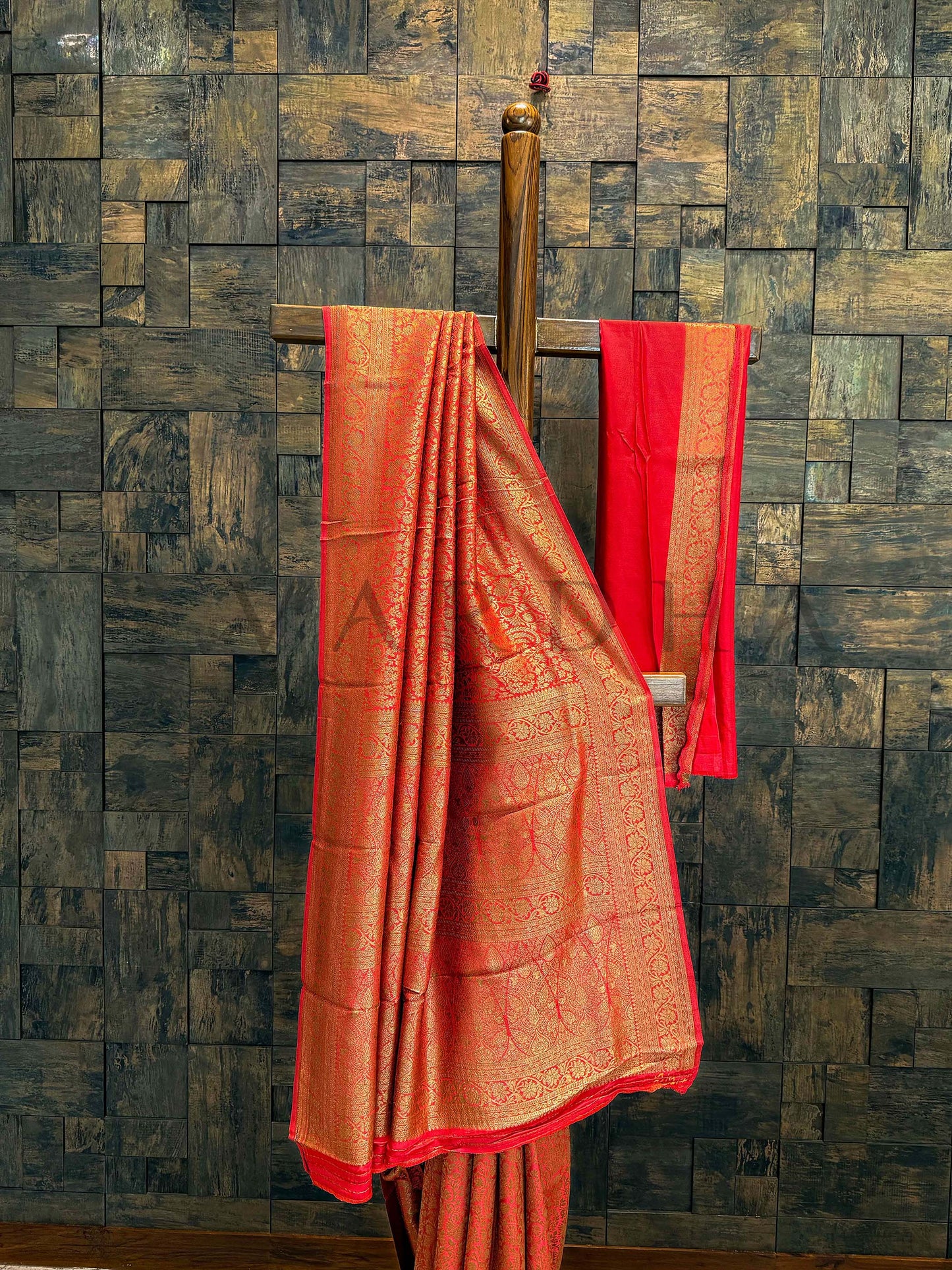 Dual Tone Red-Orange Golden Zari Pure Mysore Silk Saree