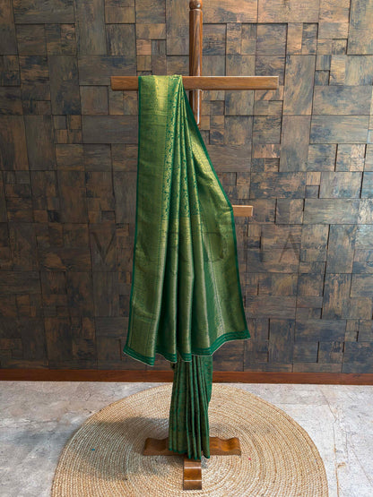 Emerald Green Kanjivaram Silk Saree with Gold Zari Weave