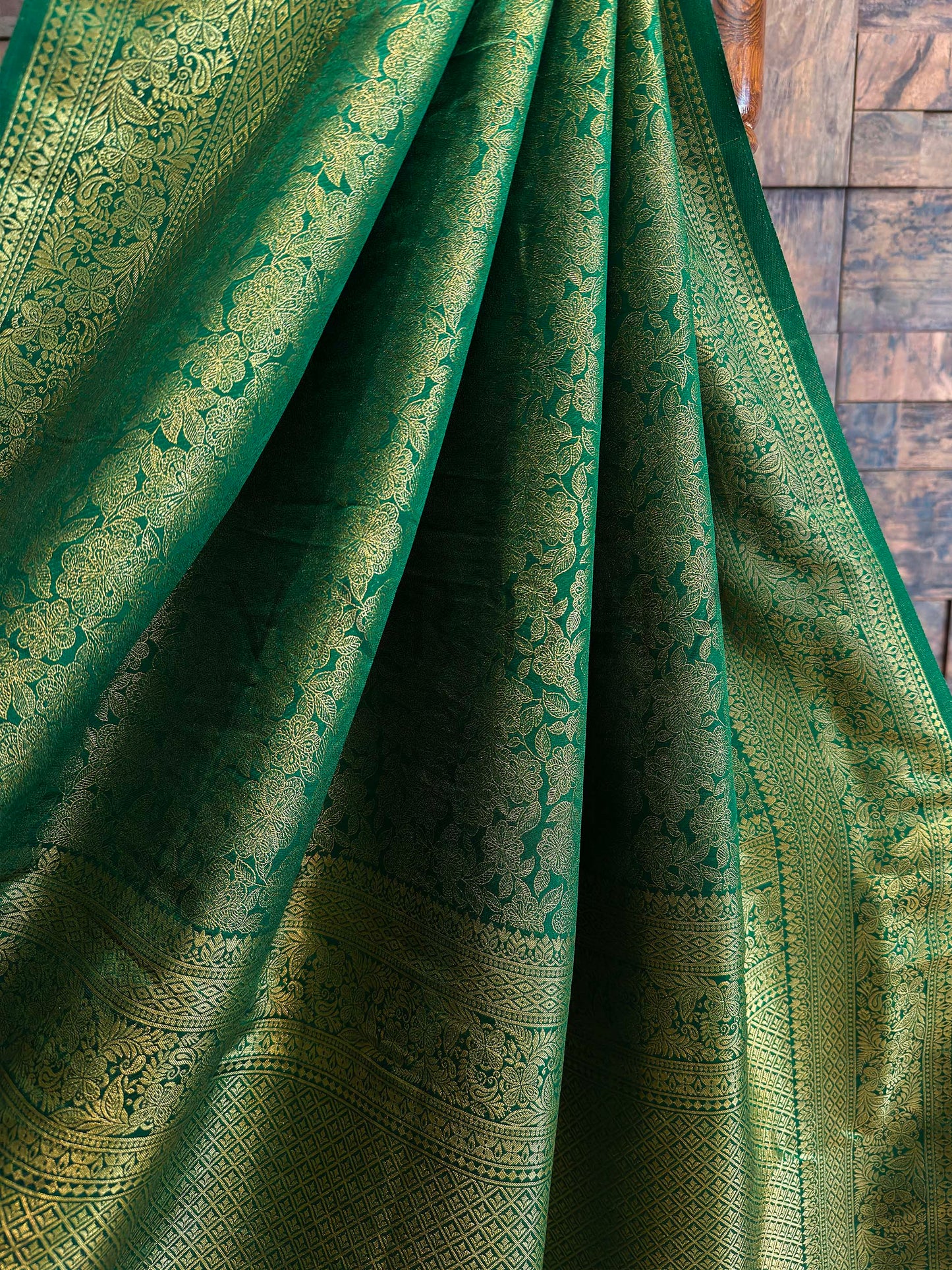 Emerald Green Kanjivaram Silk Saree with Gold Zari Weave