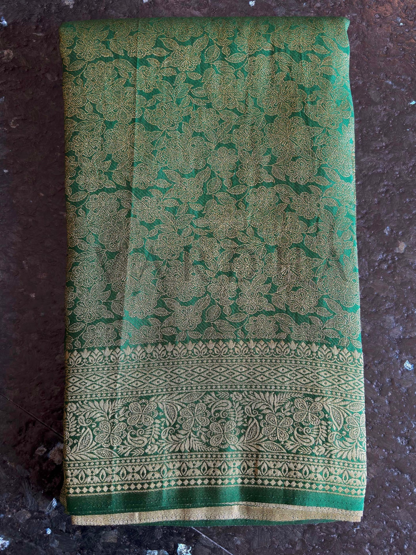 Emerald Green Kanjivaram Silk Saree with Gold Zari Weave