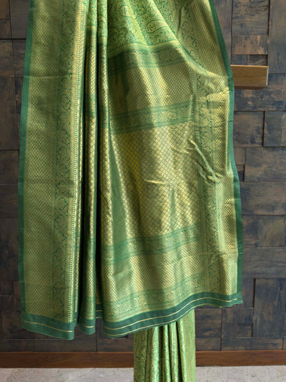 Emerald Green Tanchoi Satin Silk Saree with Zari Border