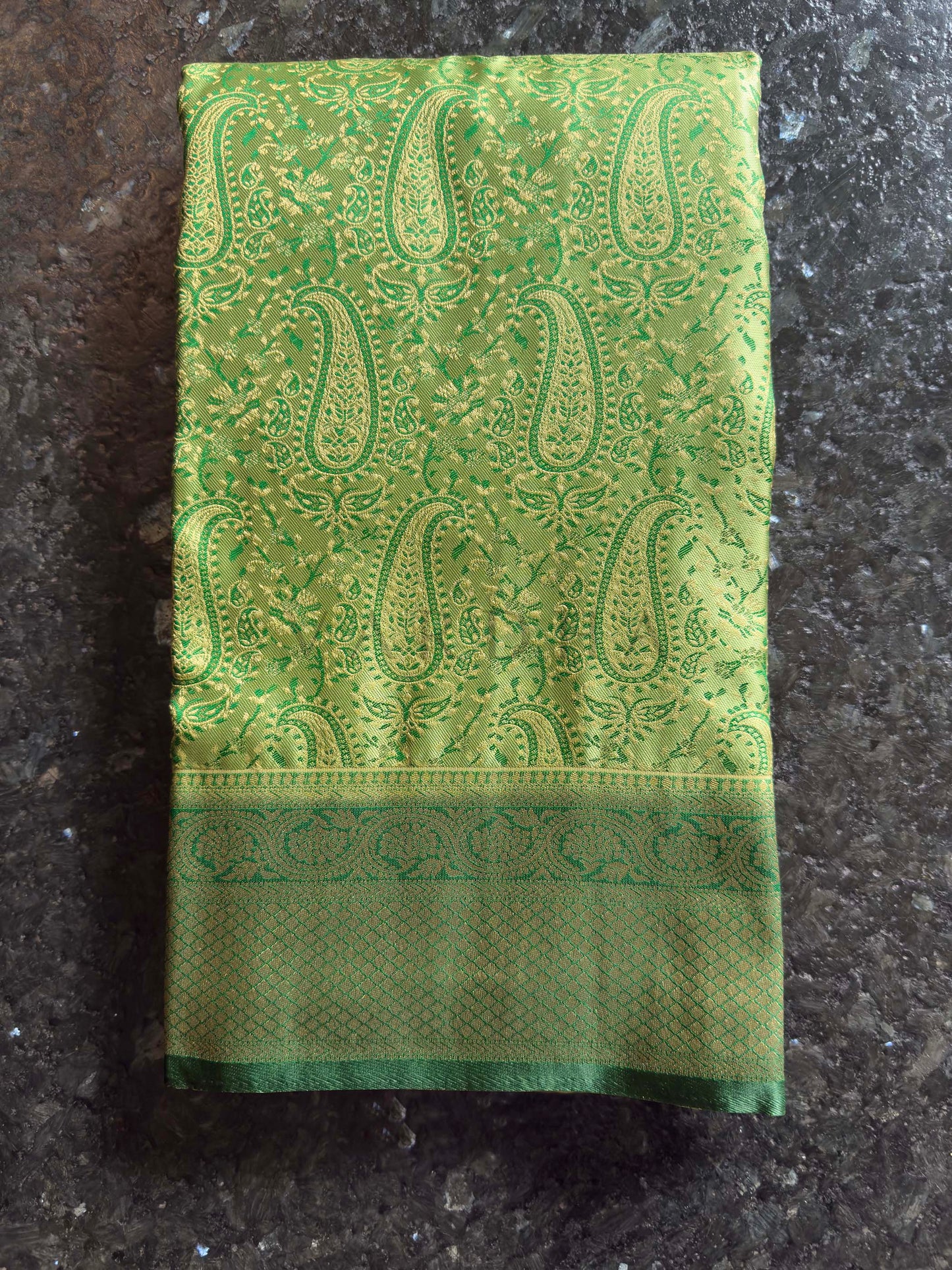 Emerald Green Tanchoi Satin Silk Saree with Zari Border