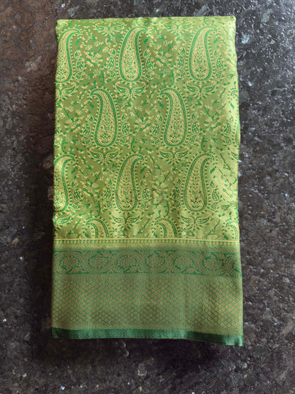 Emerald Green Tanchoi Satin Silk Saree with Zari Border