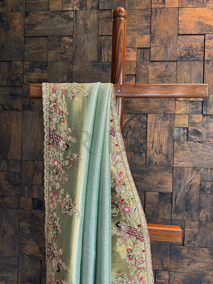 Firozi Saree Kanjivaram Tissue Silk Saree with Zari Weaving & Hand Work
