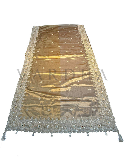 Gold Kanjivaram Tissue Silk Saree with Zari Weaving & Hand Zardozi Work