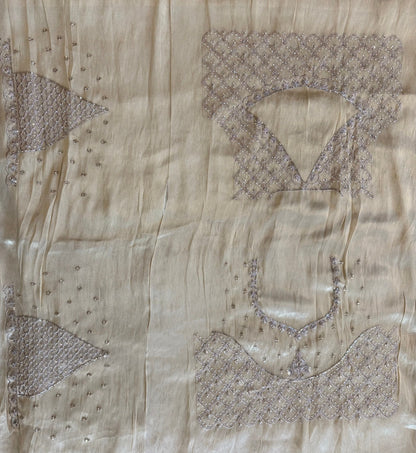 Ivory Beige-Gold Tissue Silk Saree with Handwork