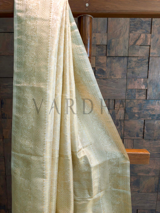 Off White Kanjivaram Silk Saree with Gold Zari Weave