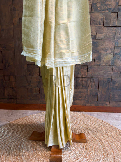 Off White Kanjivaram Silk Saree with Gold Zari Weave