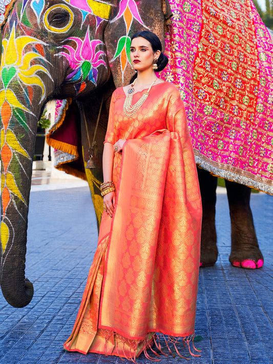 Red Kanjivaram Silk Saree with Woven Zari Work