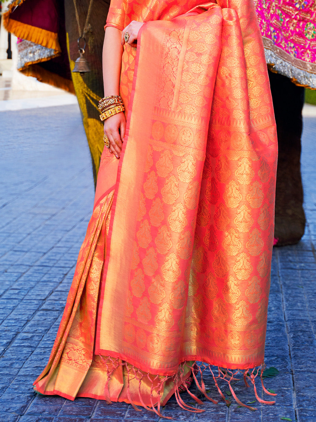 Red Kanjivaram Silk Saree with Woven Zari Work
