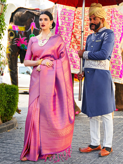 Purple Kanjivaram Silk Saree with Woven Zari Work