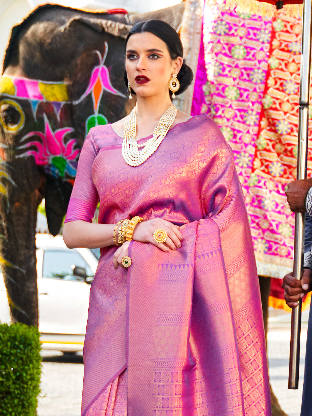 Purple Kanjivaram Silk Saree with Woven Zari Work