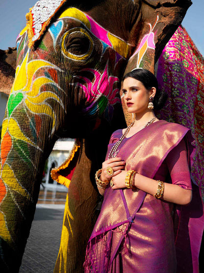 Purple Kanjivaram Silk Saree with Woven Zari Work