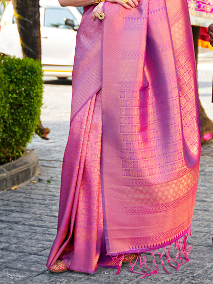 Purple Kanjivaram Silk Saree with Woven Zari Work