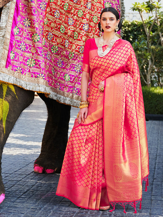 Pink Kanjivaram Silk Saree with Woven Zari Work