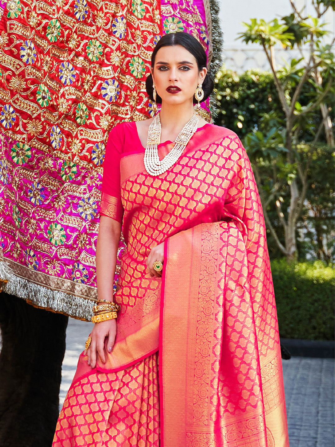 Pink Kanjivaram Silk Saree with Woven Zari Work