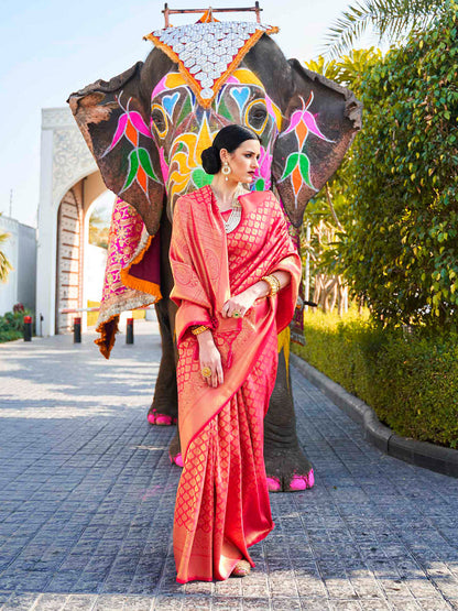 Pink Kanjivaram Silk Saree with Woven Zari Work