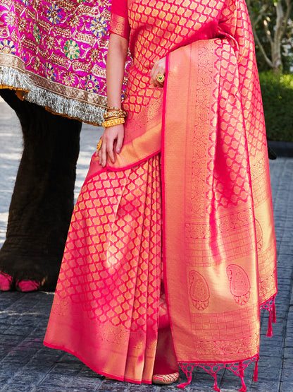 Pink Kanjivaram Silk Saree with Woven Zari Work