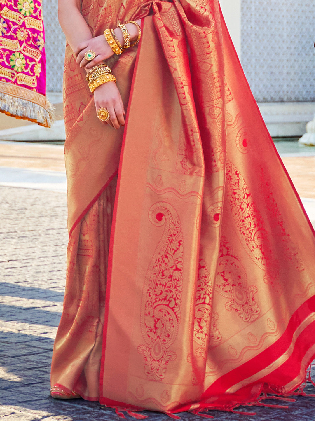 Red Kanjivaram Silk Saree with Woven Zari Work