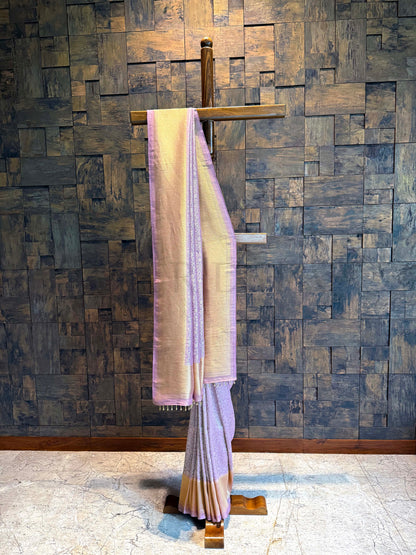 Lilac Viscose Kanjivaram Tissue Silk Saree with Gold Zari Border