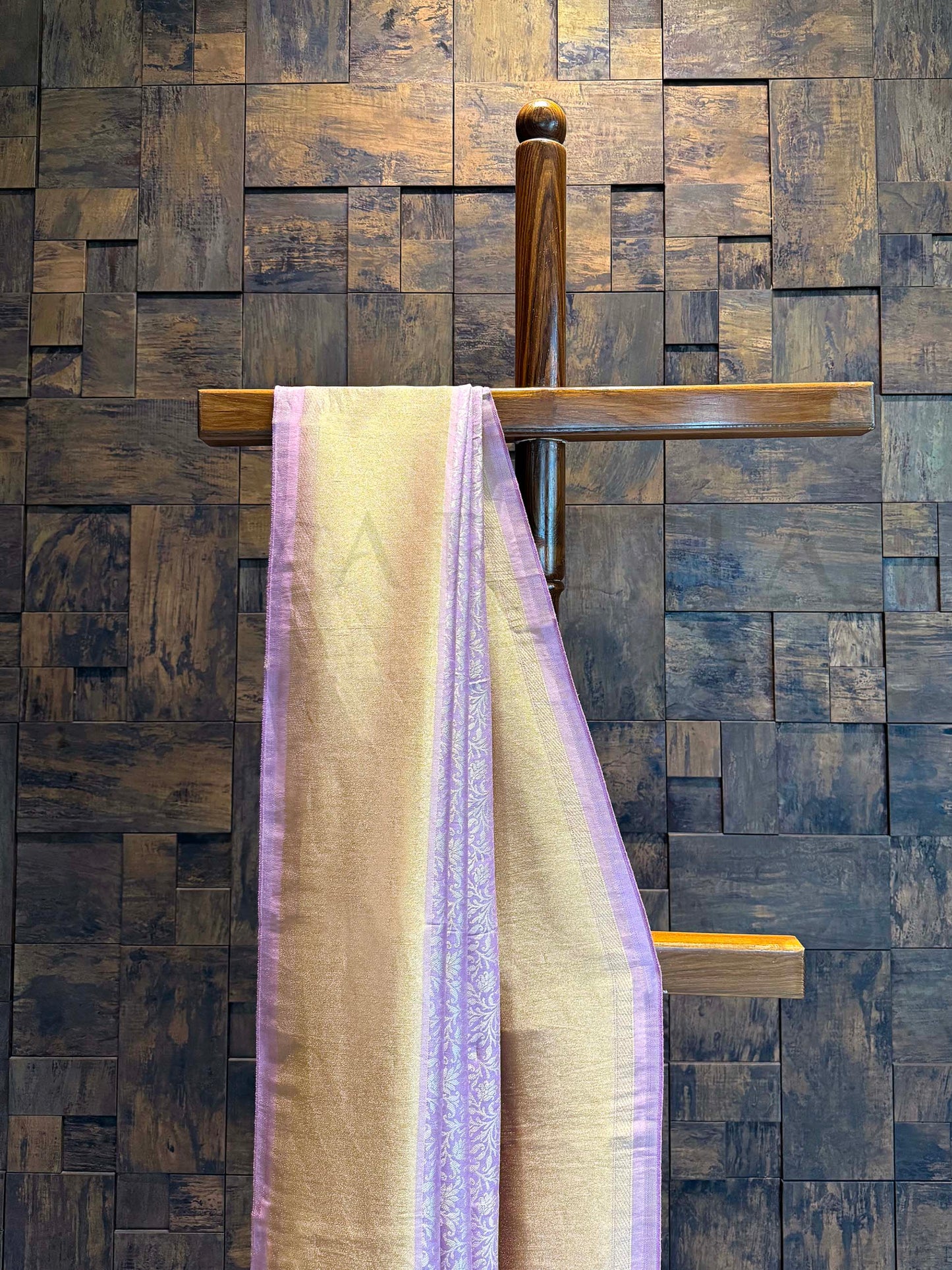 Lilac Viscose Kanjivaram Tissue Silk Saree with Gold Zari Border