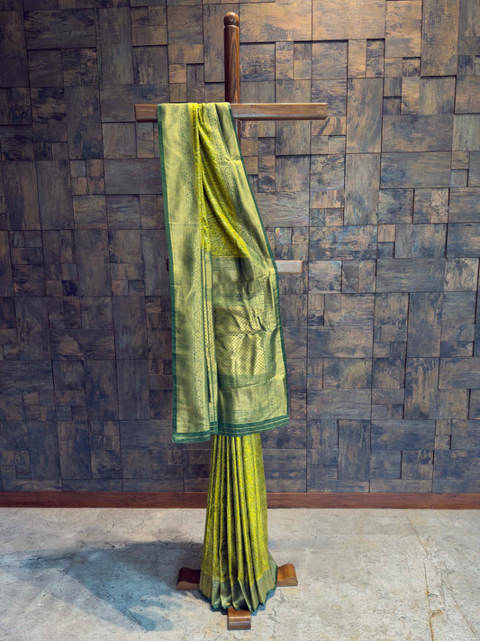 Lime Green Tanchoi Satin Silk Saree with Zari Work