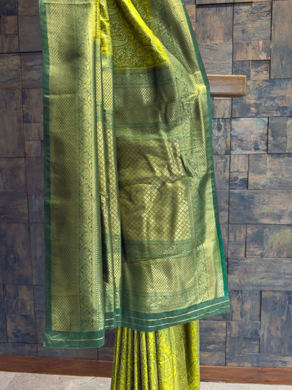 Lime Green Tanchoi Satin Silk Saree with Zari Work