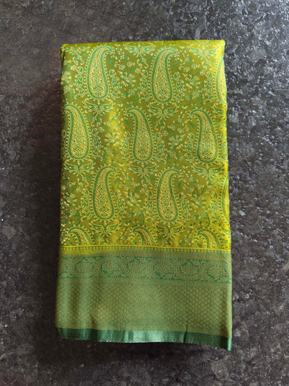 Lime Green Tanchoi Satin Silk Saree with Zari Work