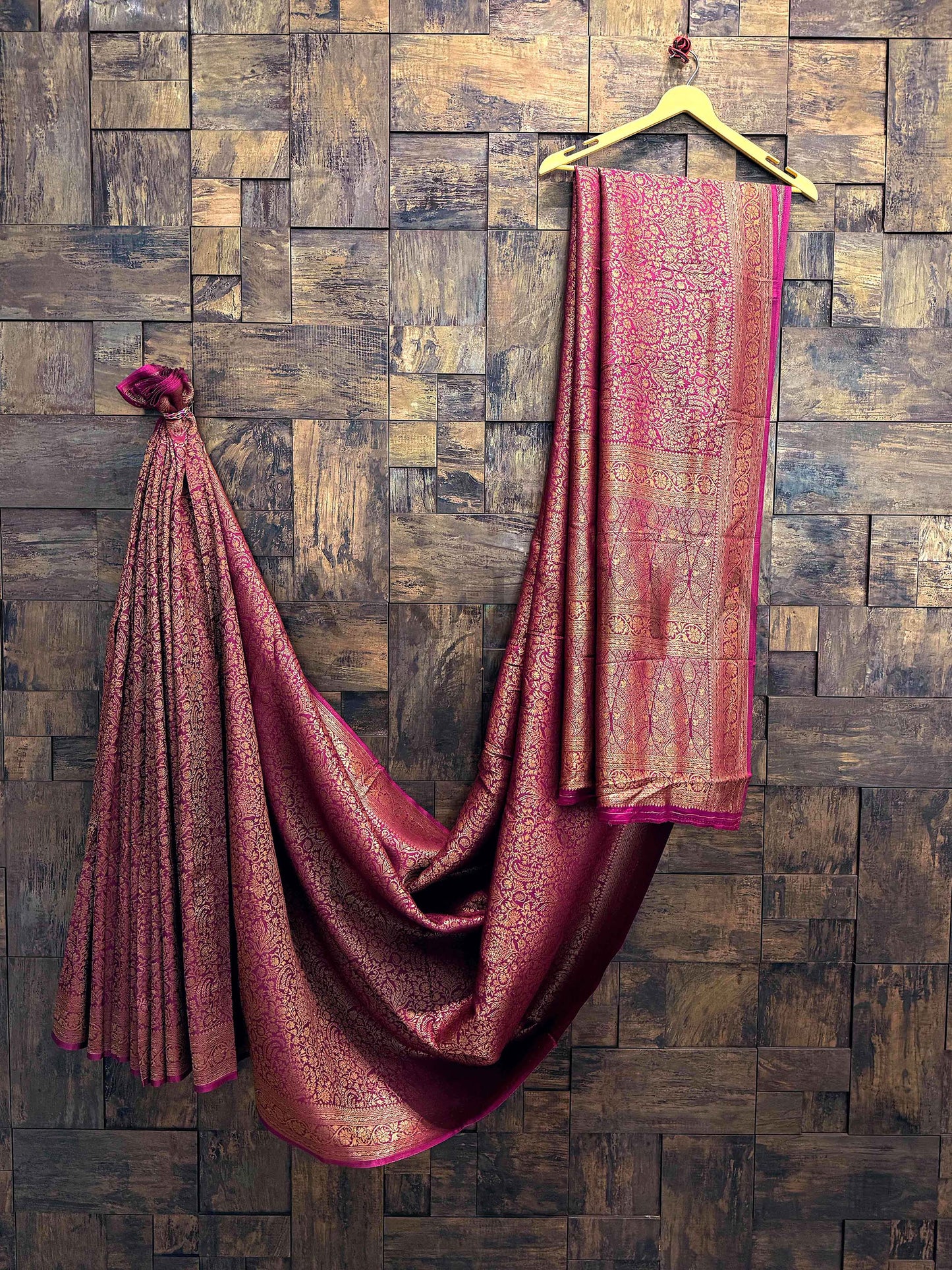 Magenta-Wine Golden Zari Pure Mysore Silk Saree