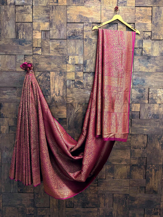 Magenta-Wine Golden Zari Pure Mysore Silk Saree