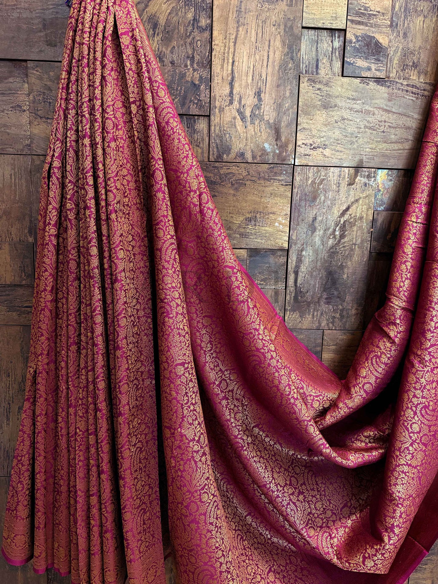 Magenta-Wine Golden Zari Pure Mysore Silk Saree