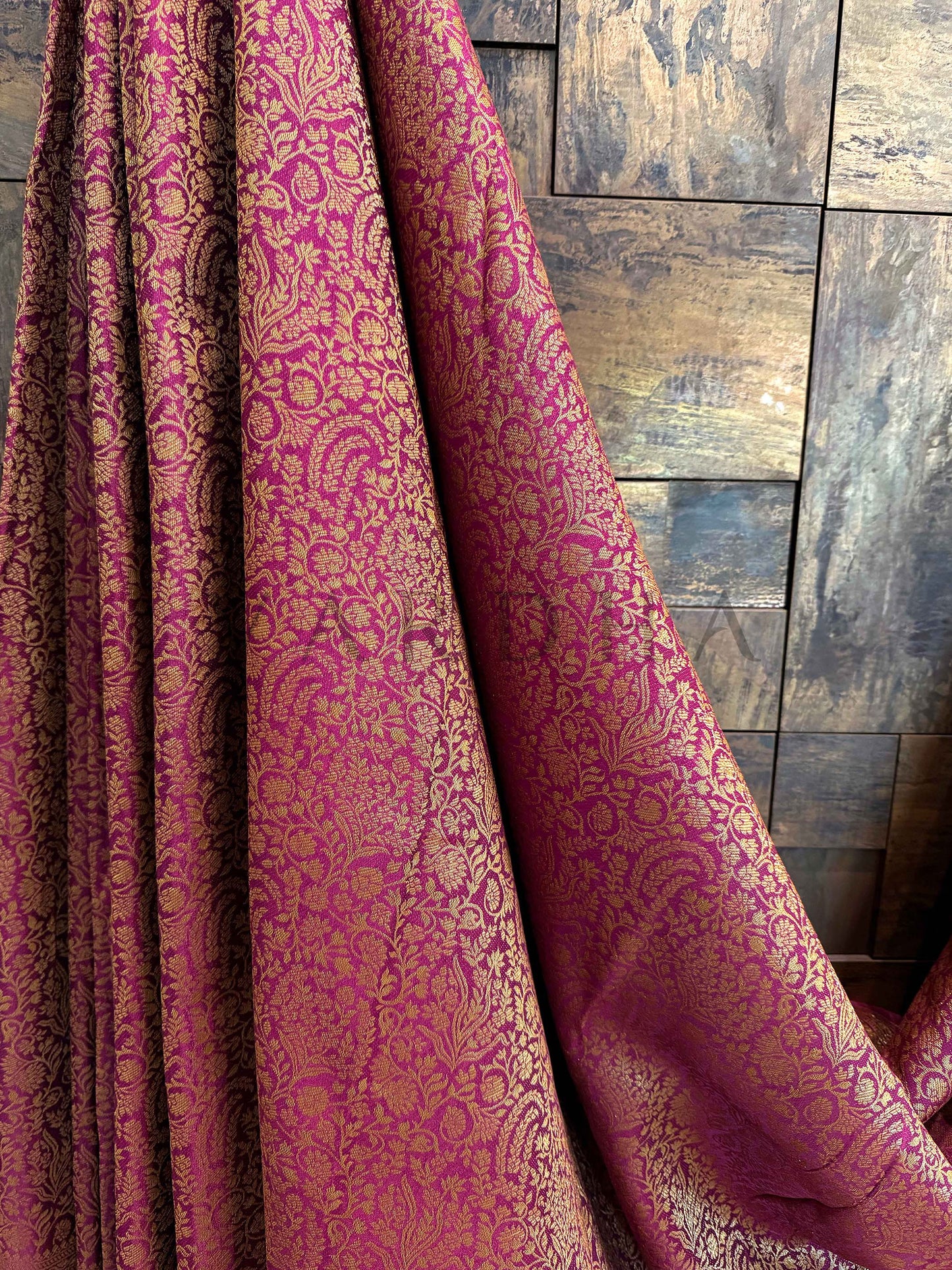 Magenta-Wine Golden Zari Pure Mysore Silk Saree