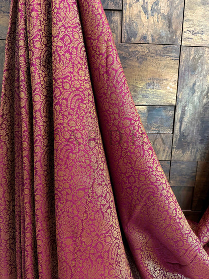Magenta-Wine Golden Zari Pure Mysore Silk Saree