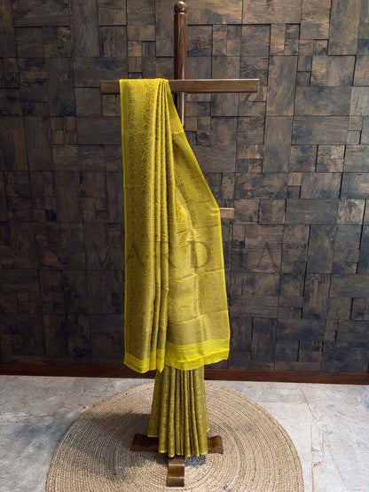 Marigold Yellow Golden Zari Pure Mysore Silk Saree