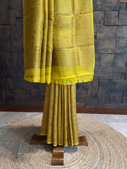 Marigold Yellow Golden Zari Pure Mysore Silk Saree