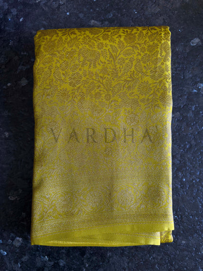 Marigold Yellow Golden Zari Pure Mysore Silk Saree