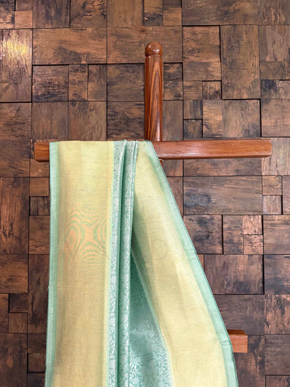 Mist Green Viscose Kanjivaram Tissue Silk Saree with Gold Zari Border