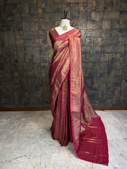 Mulberry Purple Kanjivaram Silk Saree with Gold Zari