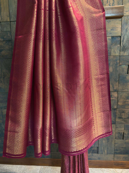 Mulberry Purple Kanjivaram Silk Saree with Gold Zari