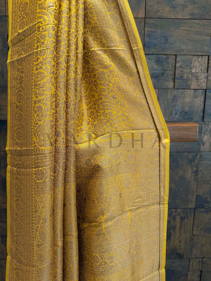 Mustard Yellow Golden Zari Pure Mysore Silk Saree