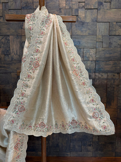 Off White Kanjivaram Tissue Silk Saree with Zari Weaving & Hand Work