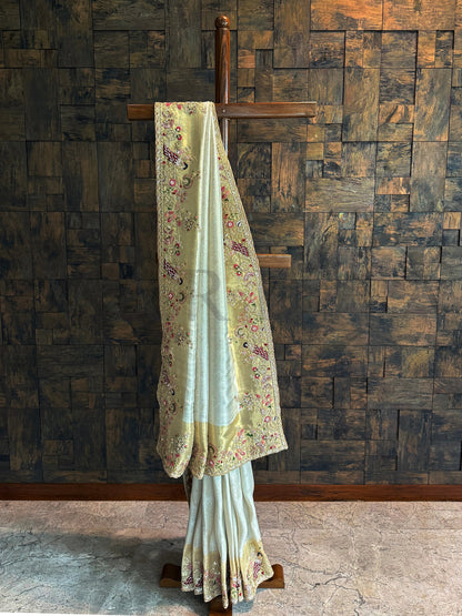 Off White Kanjivaram Tissue Silk Saree with Zari Weaving & Hand Work